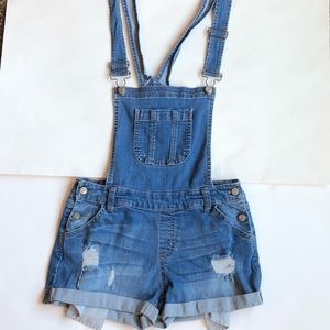 Wax Jean Distressed Denim Overalls Size Medium